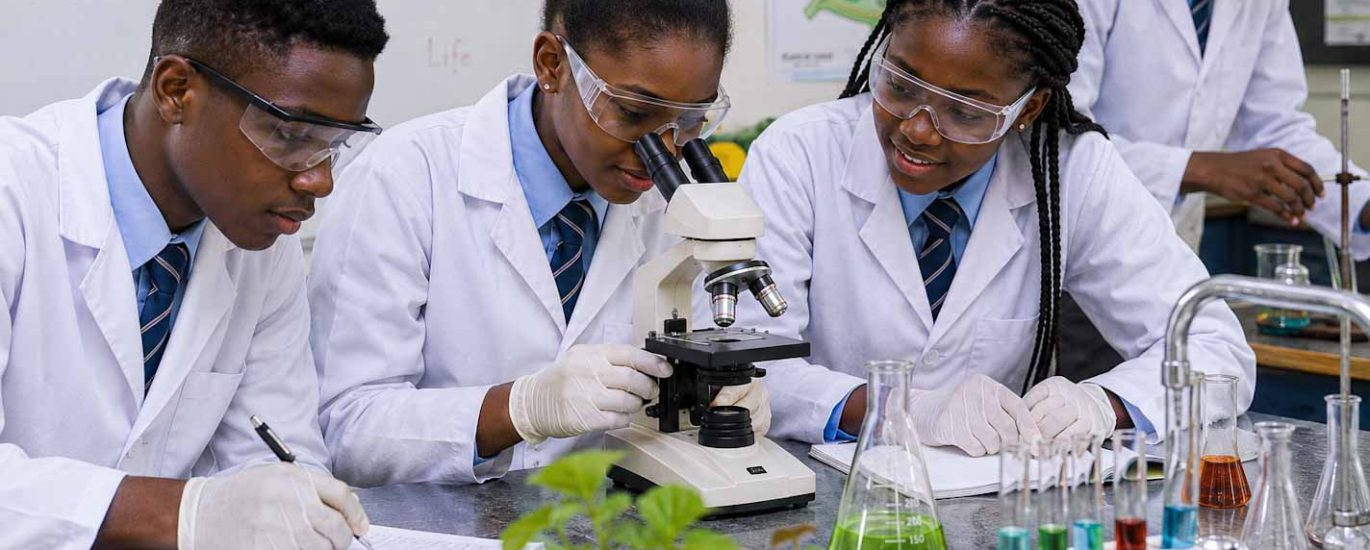 Students conducting Biology practical in lab