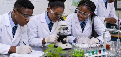Students conducting Biology practical in lab
