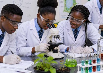 Students conducting Biology practical in lab