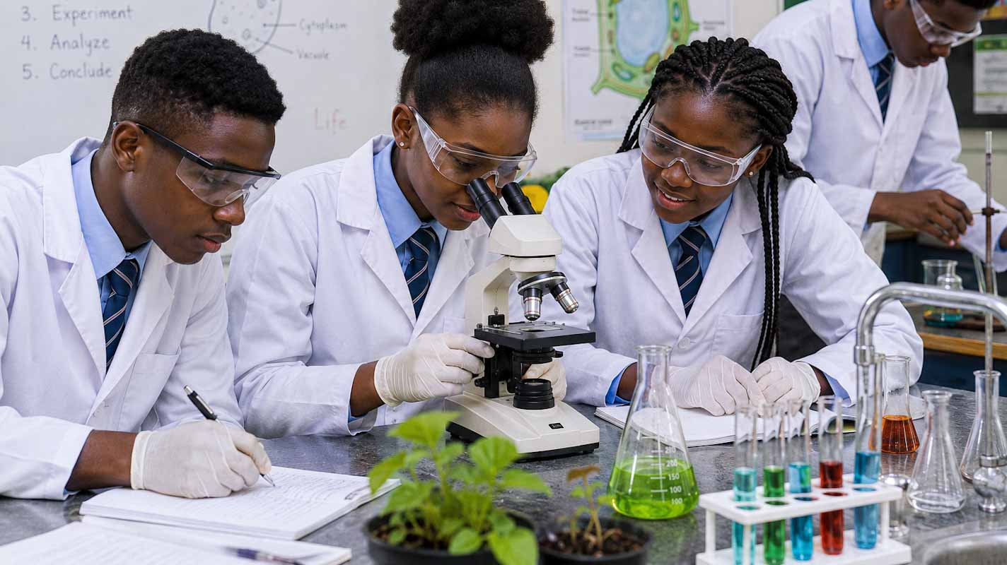 Students conducting Biology practical in lab